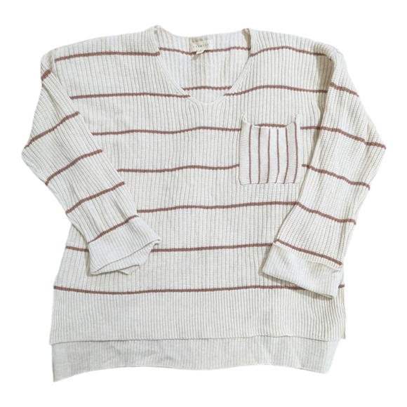 Promesa Oversized Slouchy Striped Cream And Brown Sweater Size Small F - Picture 1 of 5